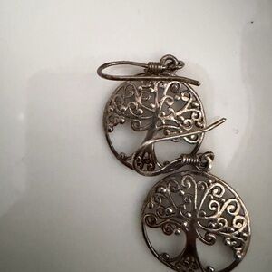 Silver Tree of Life Drop Earrings - Unbranded
